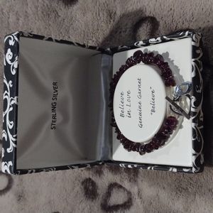Sterling Silver and Garnet Beads Bracelet "Believe" and Silver Heart